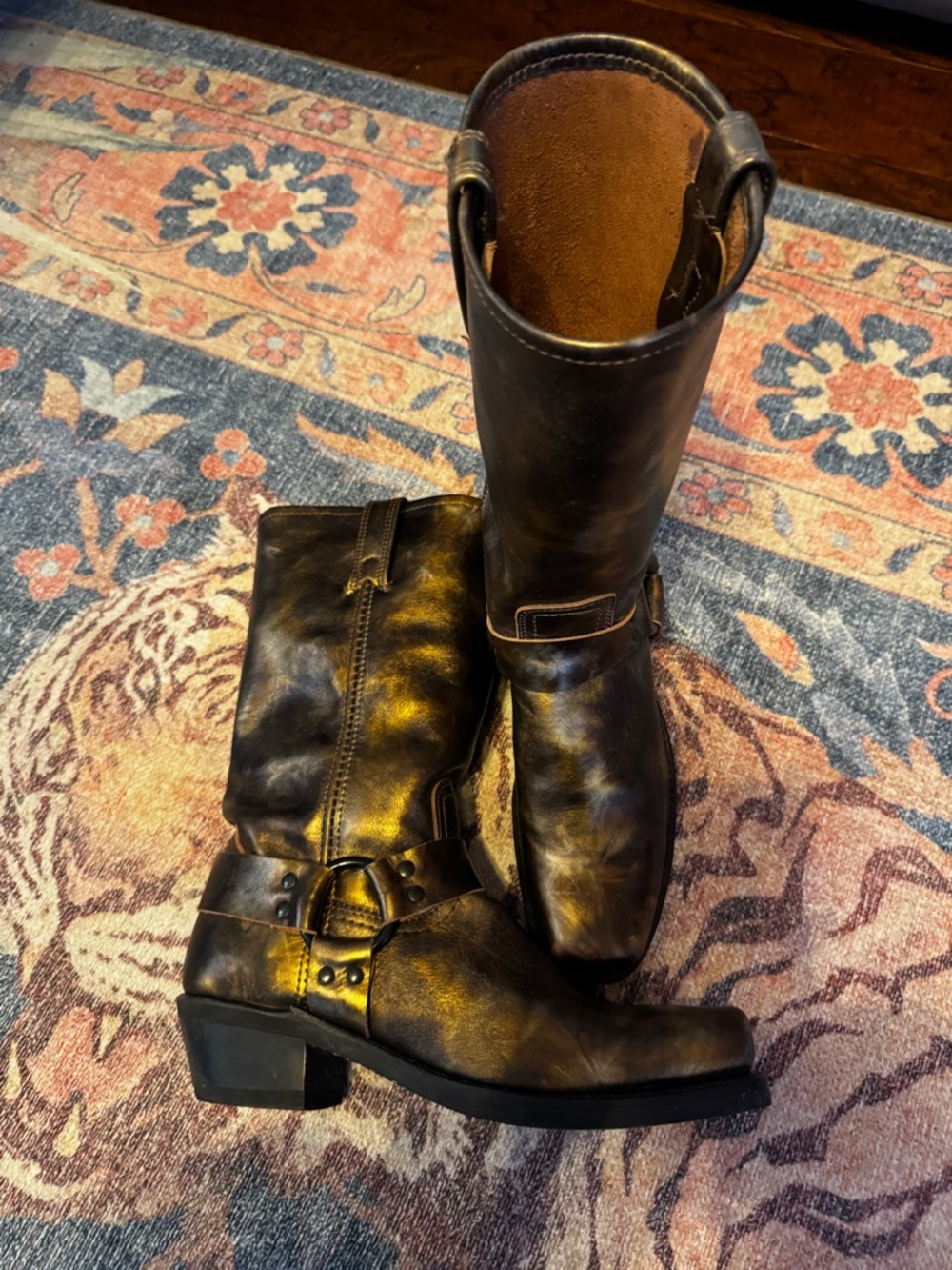 Frye Dark Brown Leather Short Harness Boots with Gold Accents *only worn once* - Picture 3 of 7